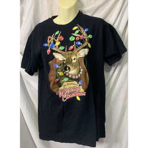 M I'm Dreaming Of A Whitetail Christmas T-Shirt Buck Deer Lights Bulbs Bells EUC